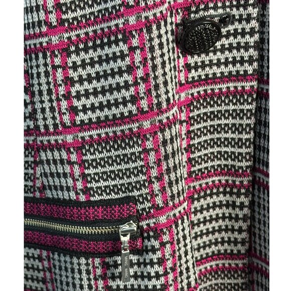 Ming Wang Women's Blazer Jacket Size L Pink Black White Plaid Knit Zip Pockets - Picture 5 of 10